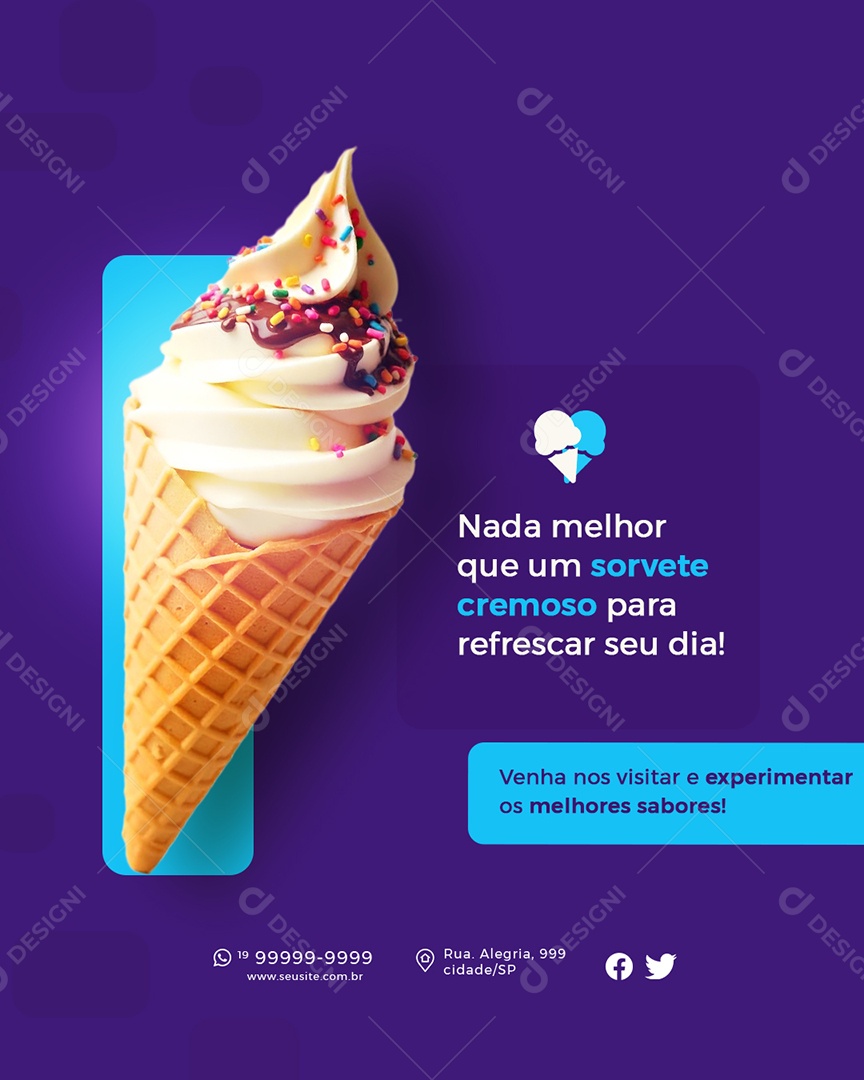 Sorveteria Nada Melhor Que Um Sorvete Cremoso Social Media PSD Editável