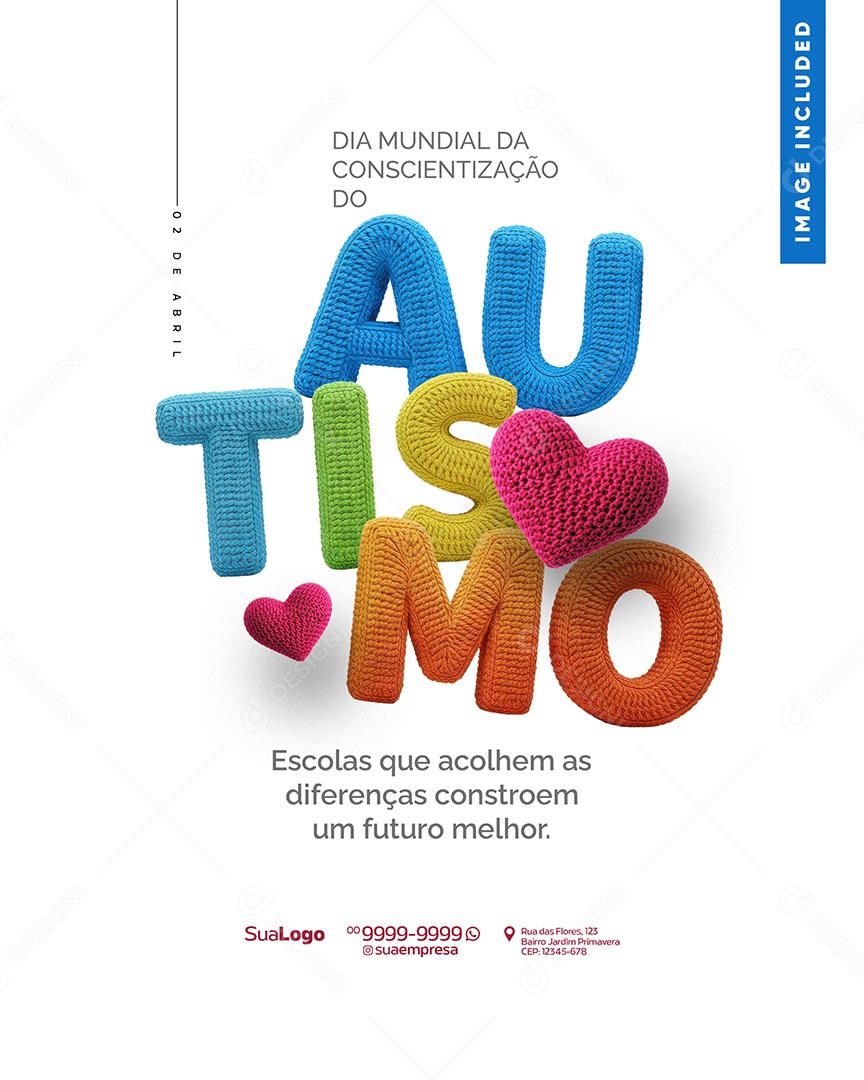 Dia Mundial da Conscientização do Autismo 02 de Abril Social Media PSD Editável