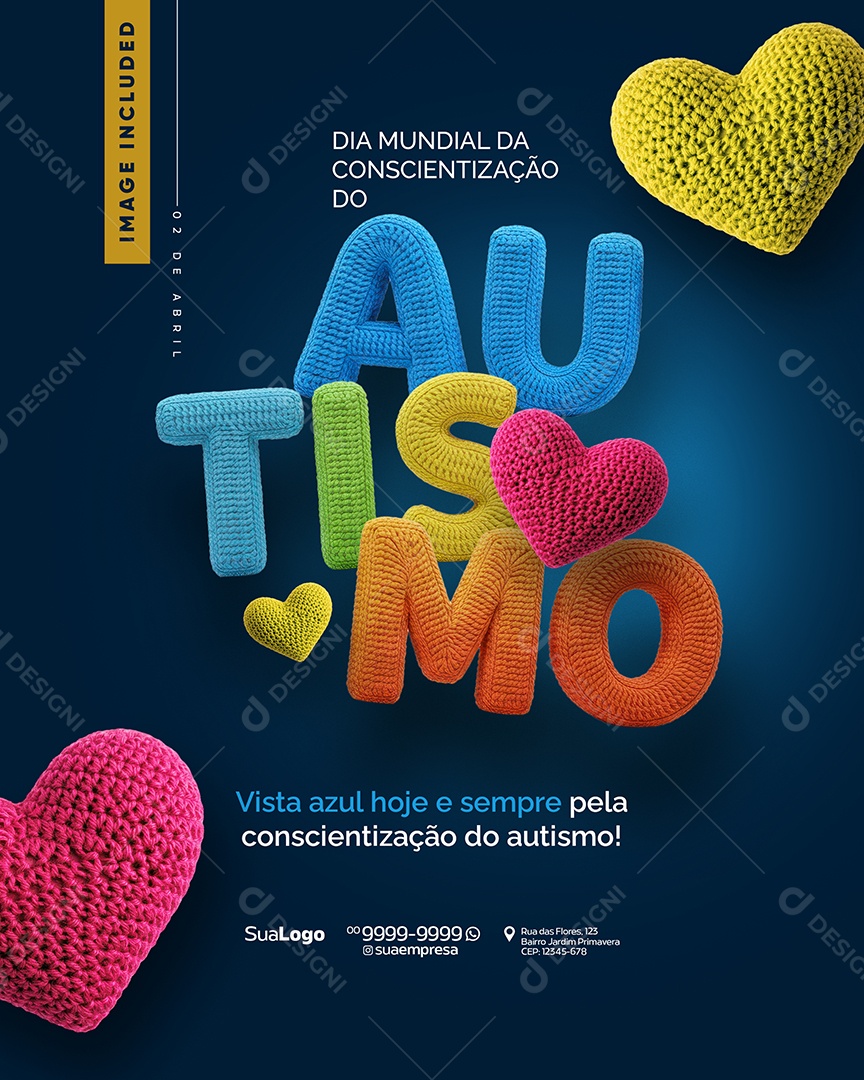 Dia Mundial da Conscientização do Autismo 02 de Abril Social Media PSD Editável