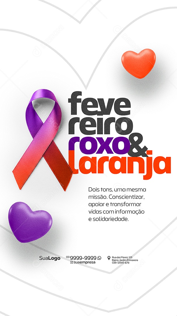 Story Fevereiro Roxo e Laranja Dois Tons Uma Mesma Missão Social Media PSD Editável