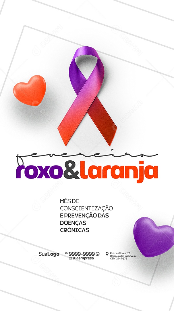 Story Fevereiro Roxo e Laranja Mês de Conscientização Social Media PSD Editável