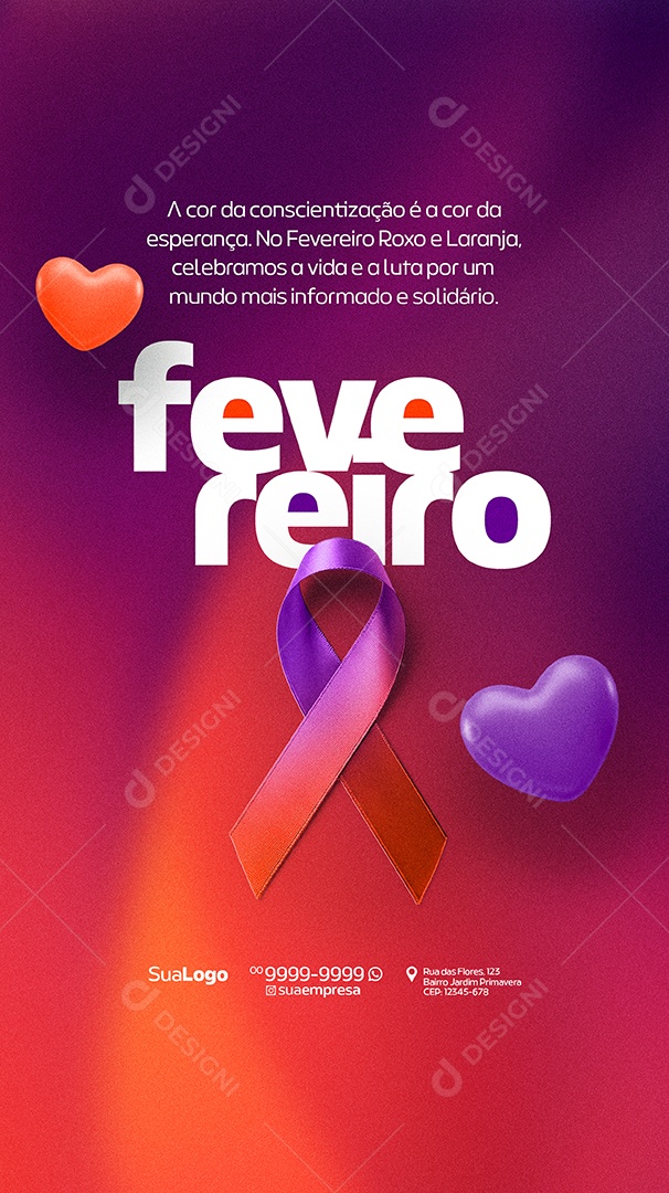 Story Fevereiro Roxo e Laranja A Cor daConscientização é a Cor da Esperança Social Media PSD Editável