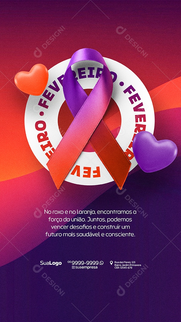 Story Fevereiro Roxo e Laranja No Roxo eNo Laranja Encontramos A Força da União Social Media PSD Editável