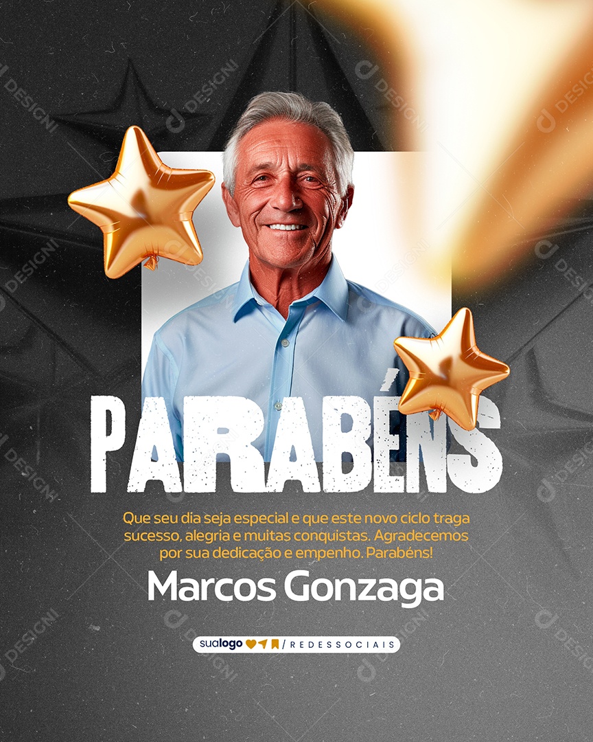 Parabéns Marcos Gonzaga Social Media PSD Editável