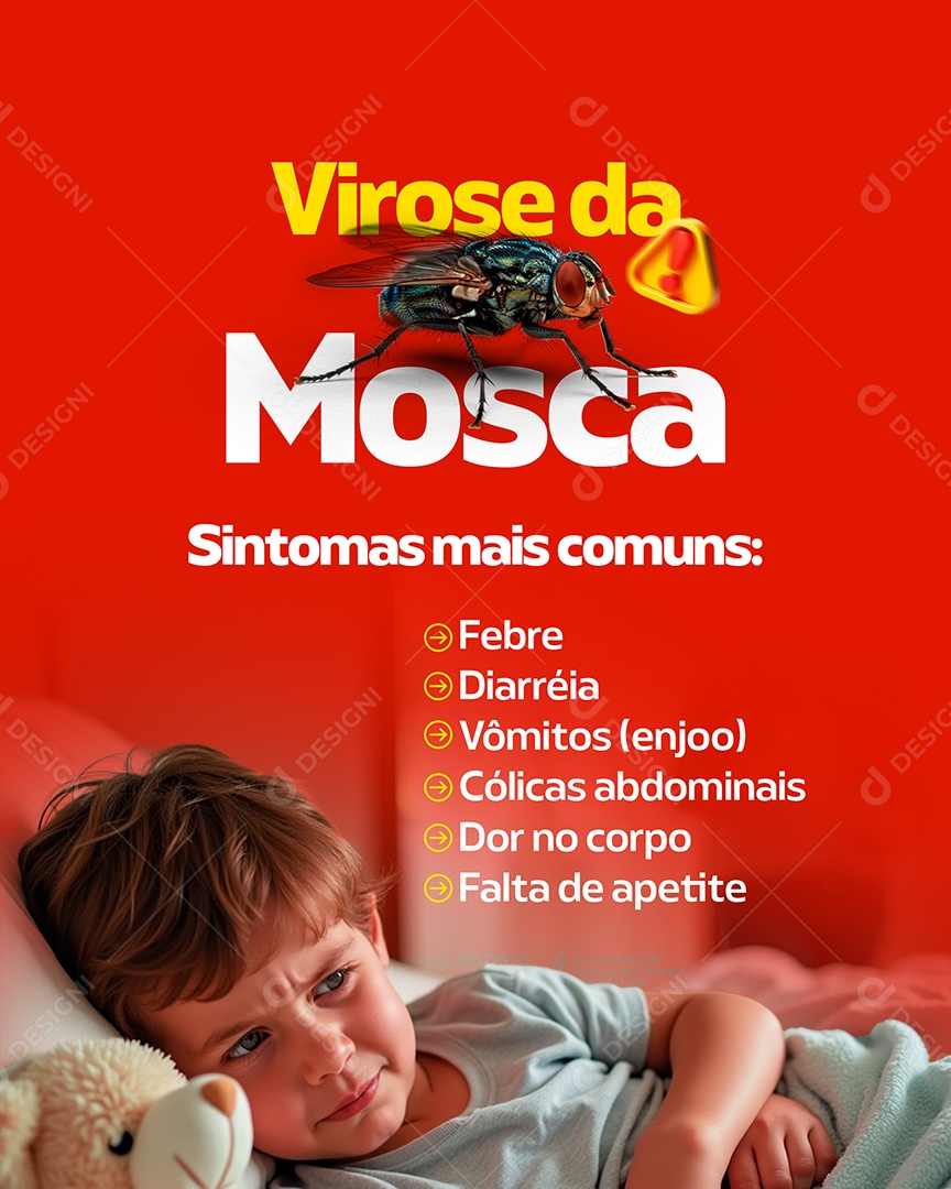Virose da Mosca Sintomas Mais Comuns Social Media PSD Editável
