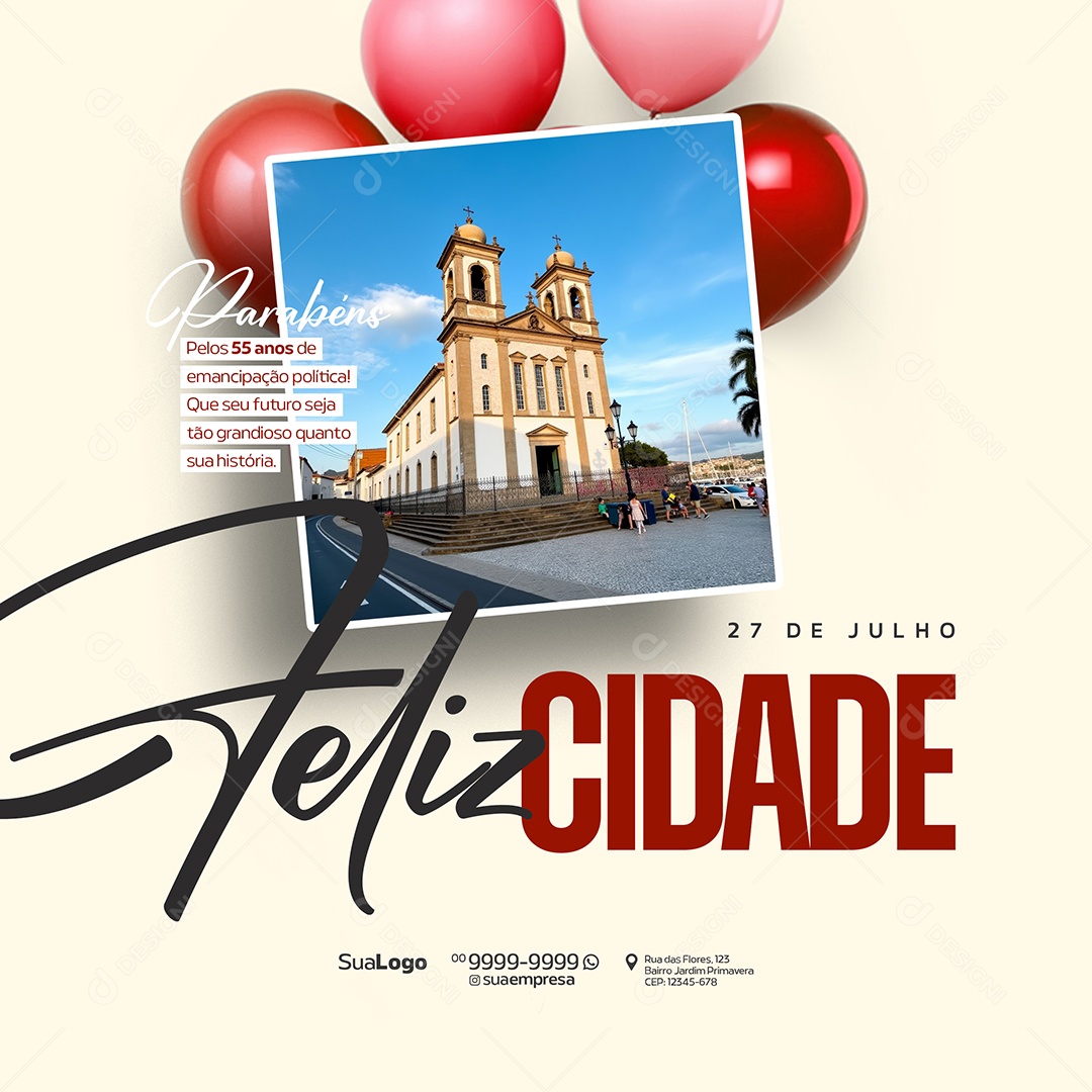 Parabéns Cidade 27 de Julho Social Media PSD Editável