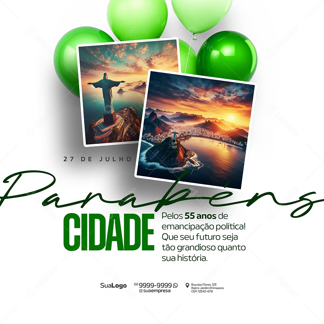 Parabéns Cidade 27 de Julho Social Media PSD Editável