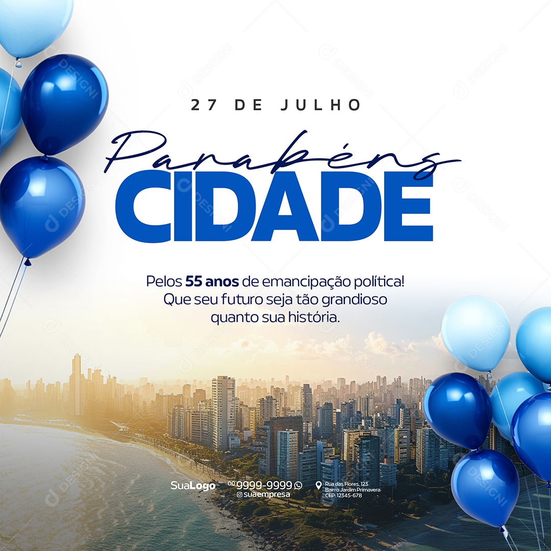 Parabéns Cidade 27 de Julho Social Media PSD Editável