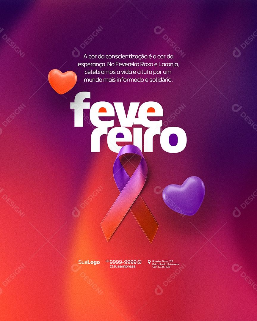 Fevereiro Roxo e Laranja Social A Cor da Conscientização é a Cor da Esperança Media PSD Editável