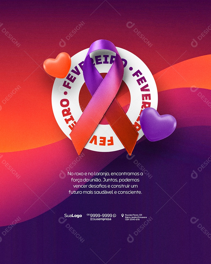 Fevereiro No Roxo e Laranja Encontramos a Força da União Social Media PSD Editável