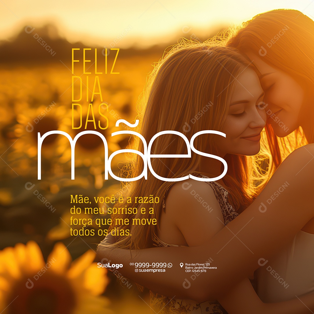 Feliz Dia Das Mães Mãe Você é a Razão do Meu Sorriso Social Media PSD Editável