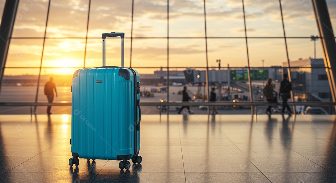 Mala preta com rodinhas em um terminal de aeroporto moderno