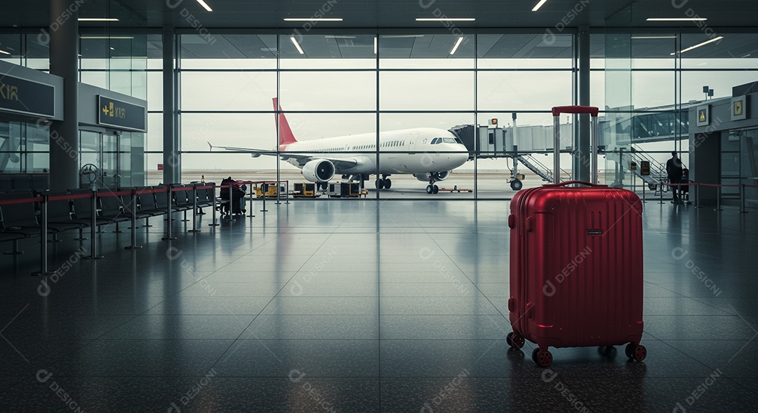 Mala preta com rodinhas em um terminal de aeroporto moderno