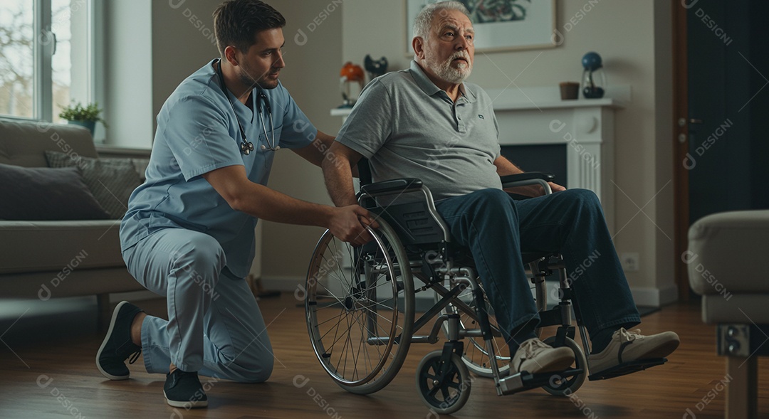 Enfermeiro cuidando de idoso