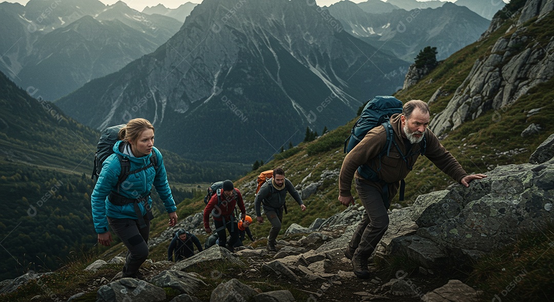 Montanhistas fazendo escalada