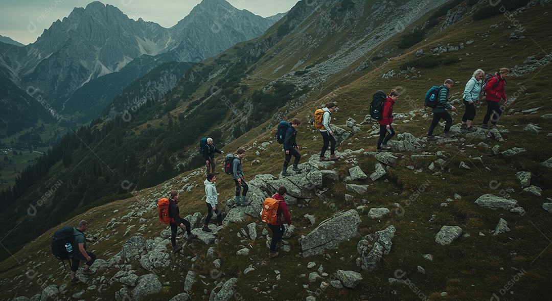 Montanhistas fazendo escalada