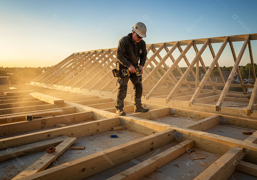 Trabalhador da construção civil construindo uma casa