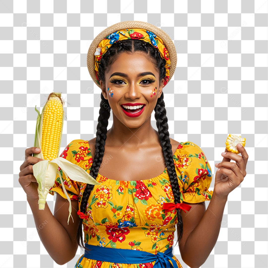 Mulher com Roupa de Festa Junina PNG Transparente
