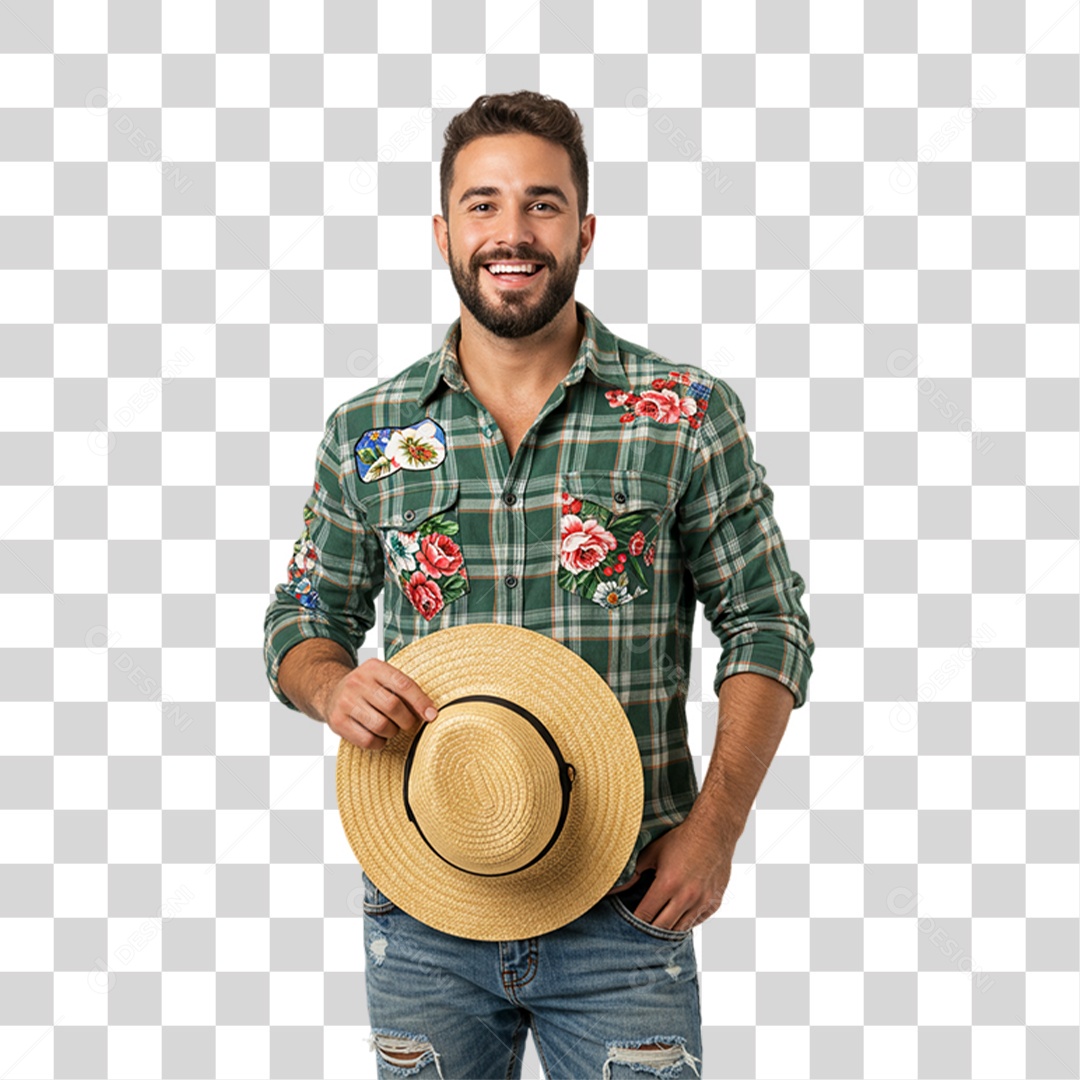 Homem com Roupa de Festa Junina PNG Transparente