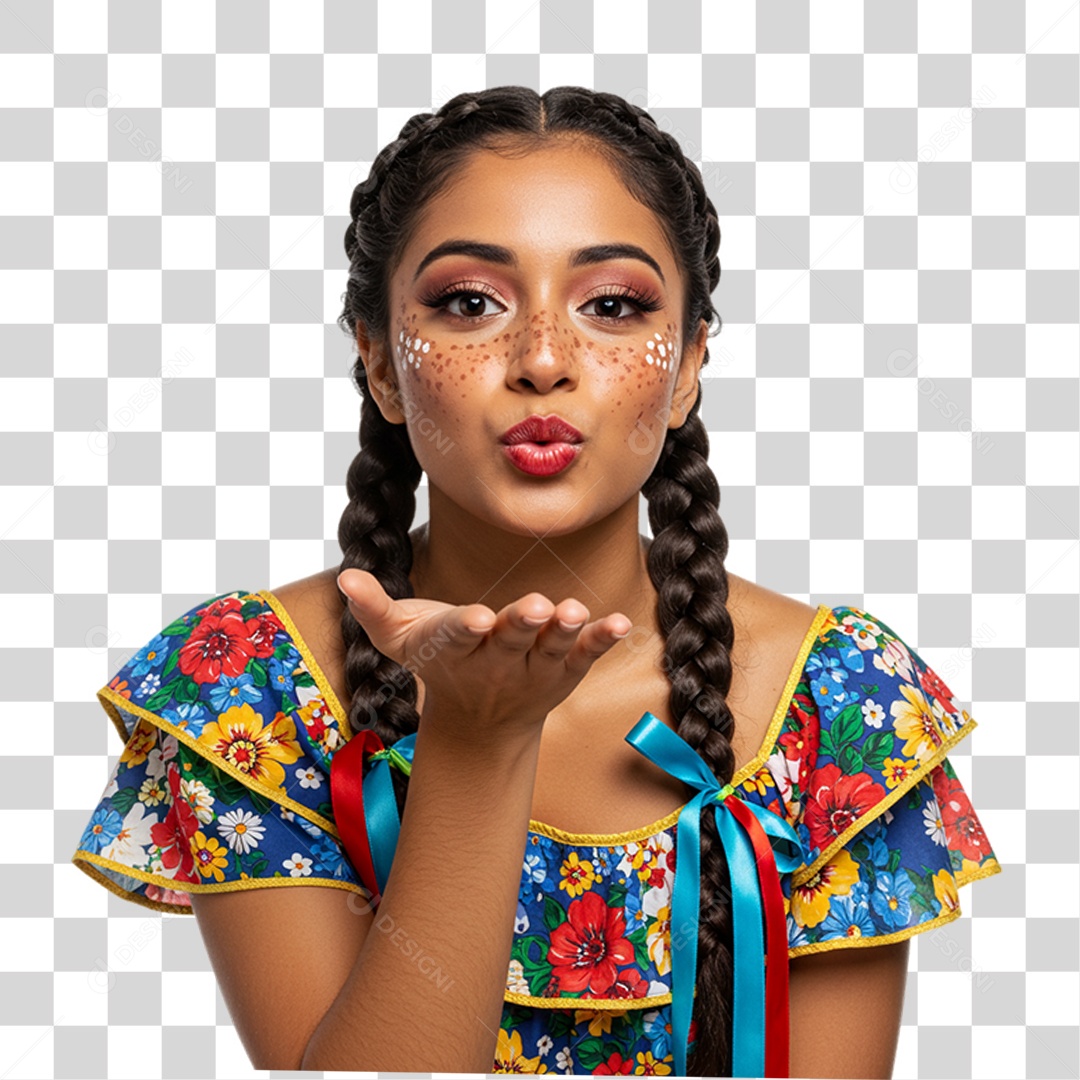 Mulher com Roupa de Festa Junina PNG Transparente