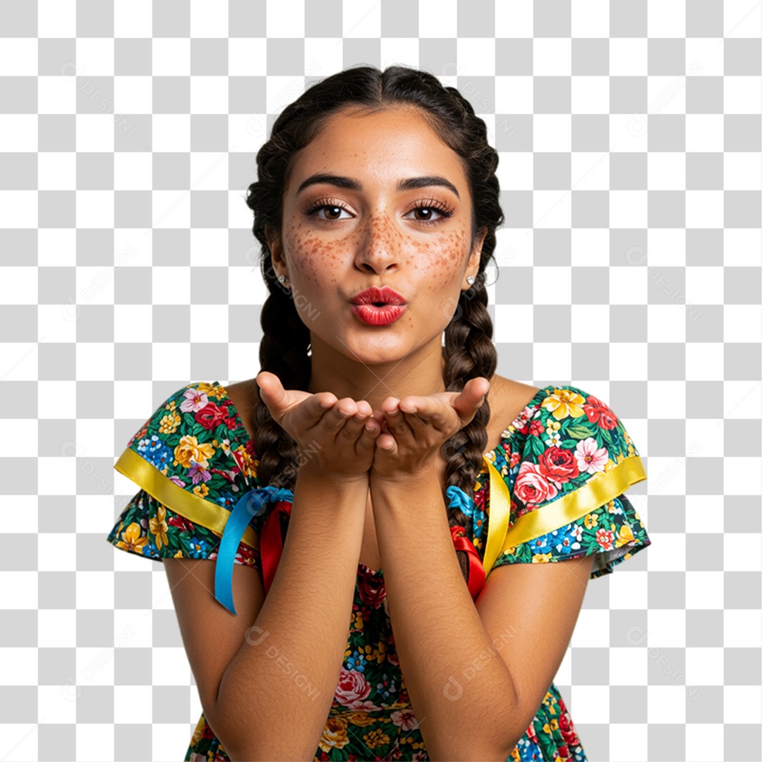 Mulher com Roupa de Festa Junina PNG Transparente