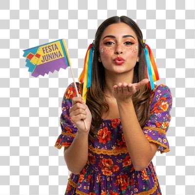Mulher com Roupa de Festa Junina PNG Transparente