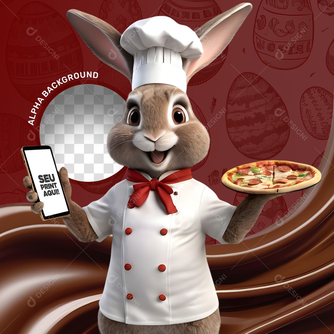 Elemento 3D Coelho da Páscoa Segurando um Celular Para Composição PSD