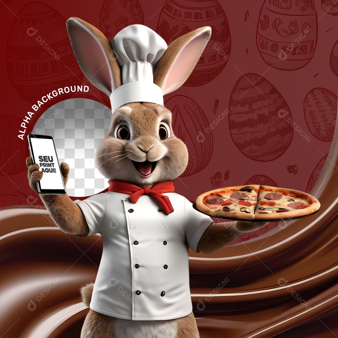 Elemento 3D Coelho da Páscoa Segurando um Celular Para Composição PSD