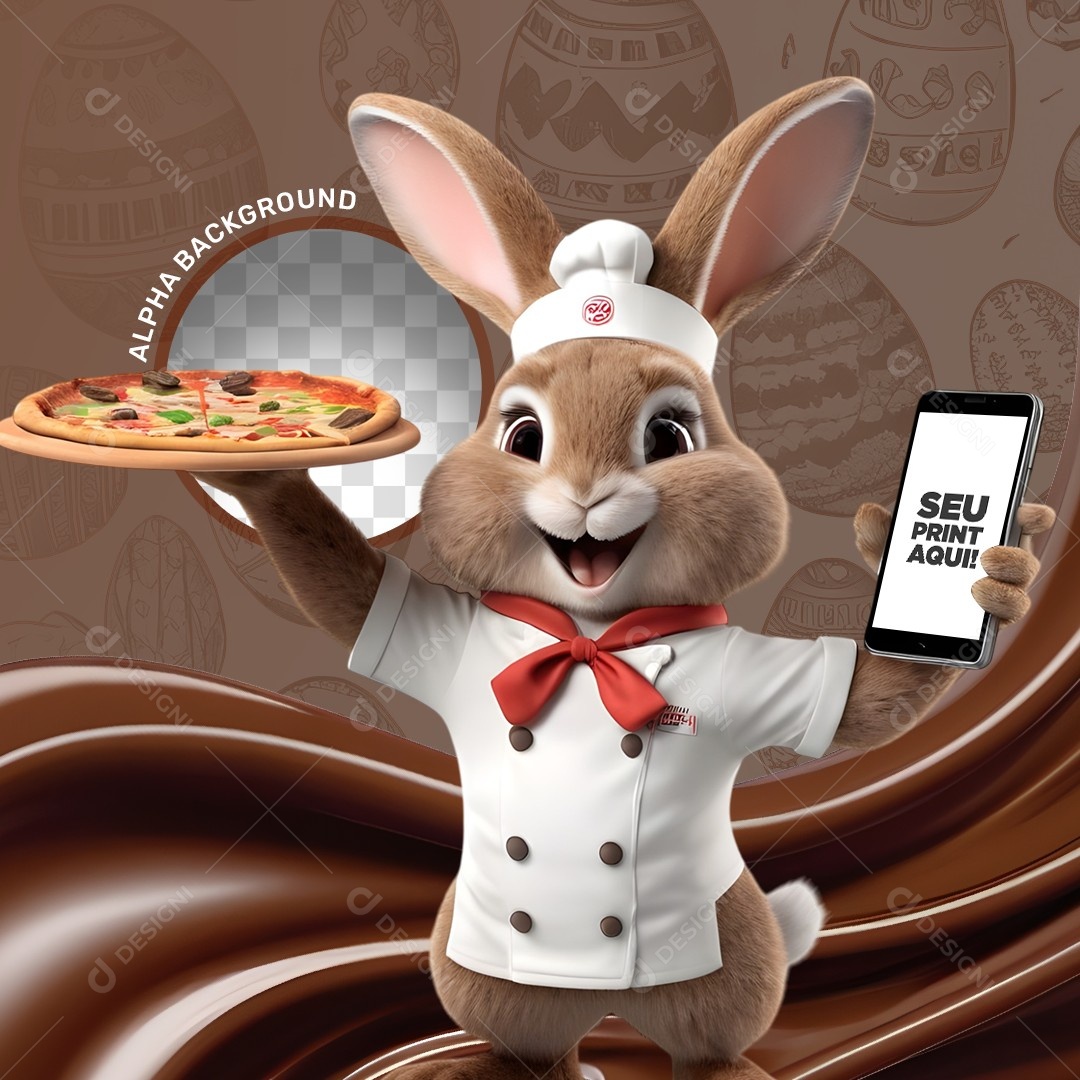 Elemento 3D Coelho da Páscoa Segurando um Celular Para Composição PSD