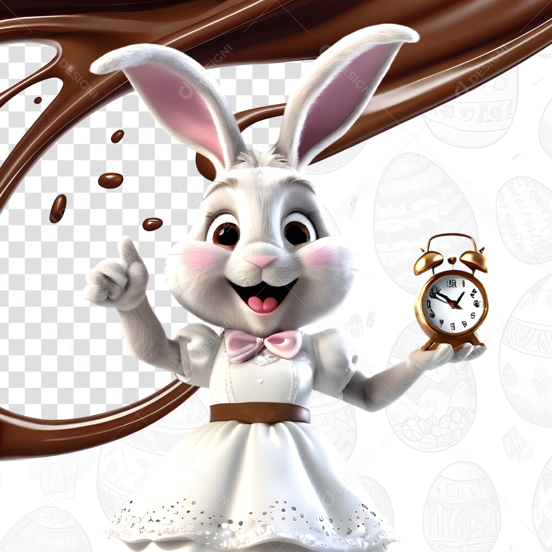 Elemento 3D Coelho da Páscoa Segurando um Relógio Para Composição PSD