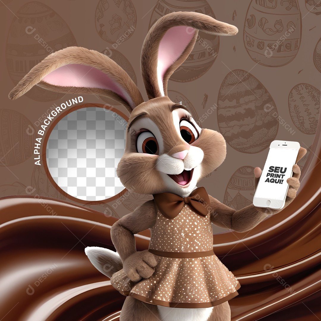 Elemento 3D Coelho da Páscoa Segurando um Celular Para Composição PSD