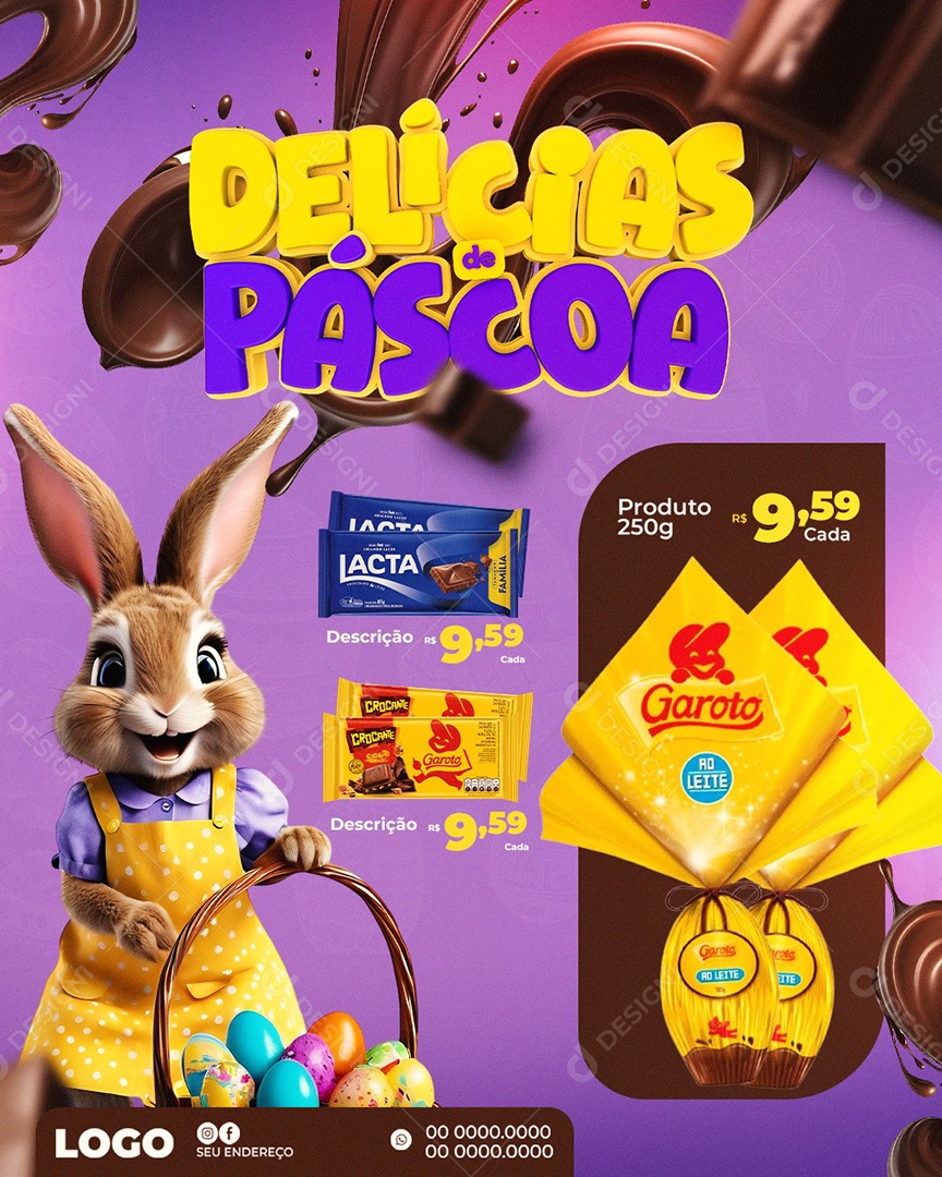 Feed Delicias de Páscoa Social Media PSD Editável