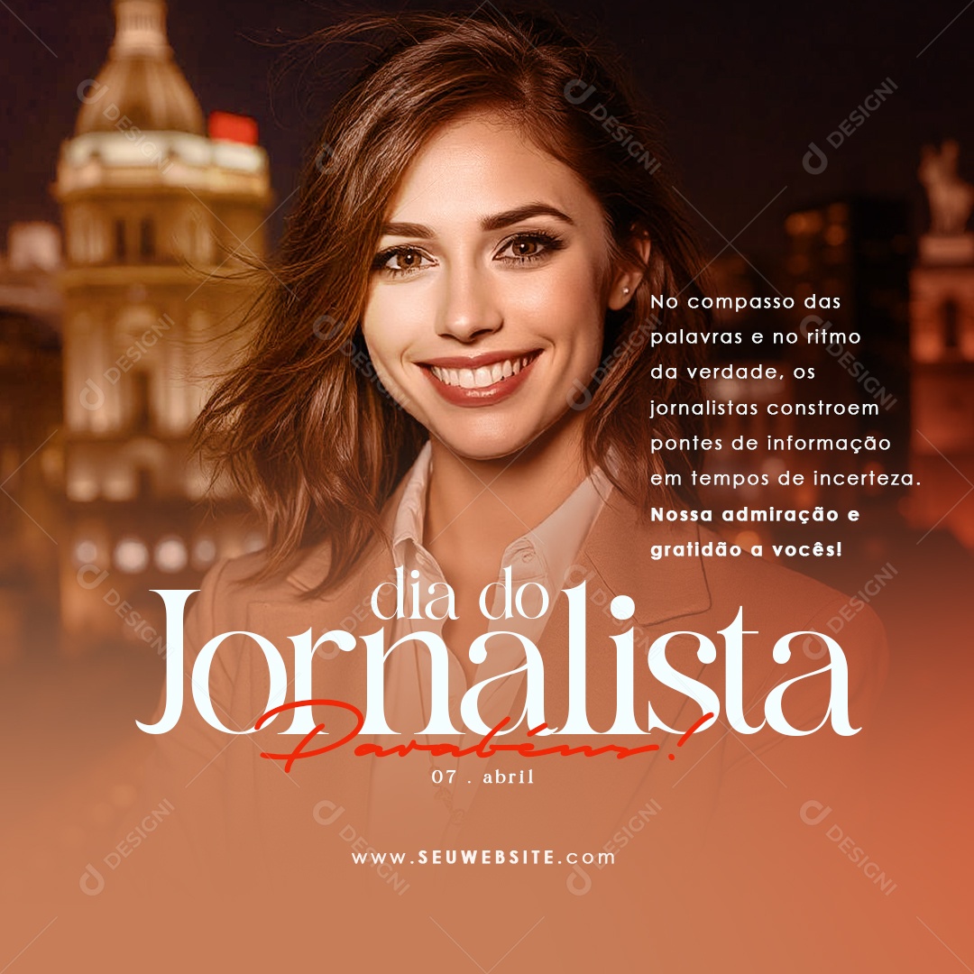 Dia do Jornalista 07 de Abril Parabéns Social Media PSD Editável