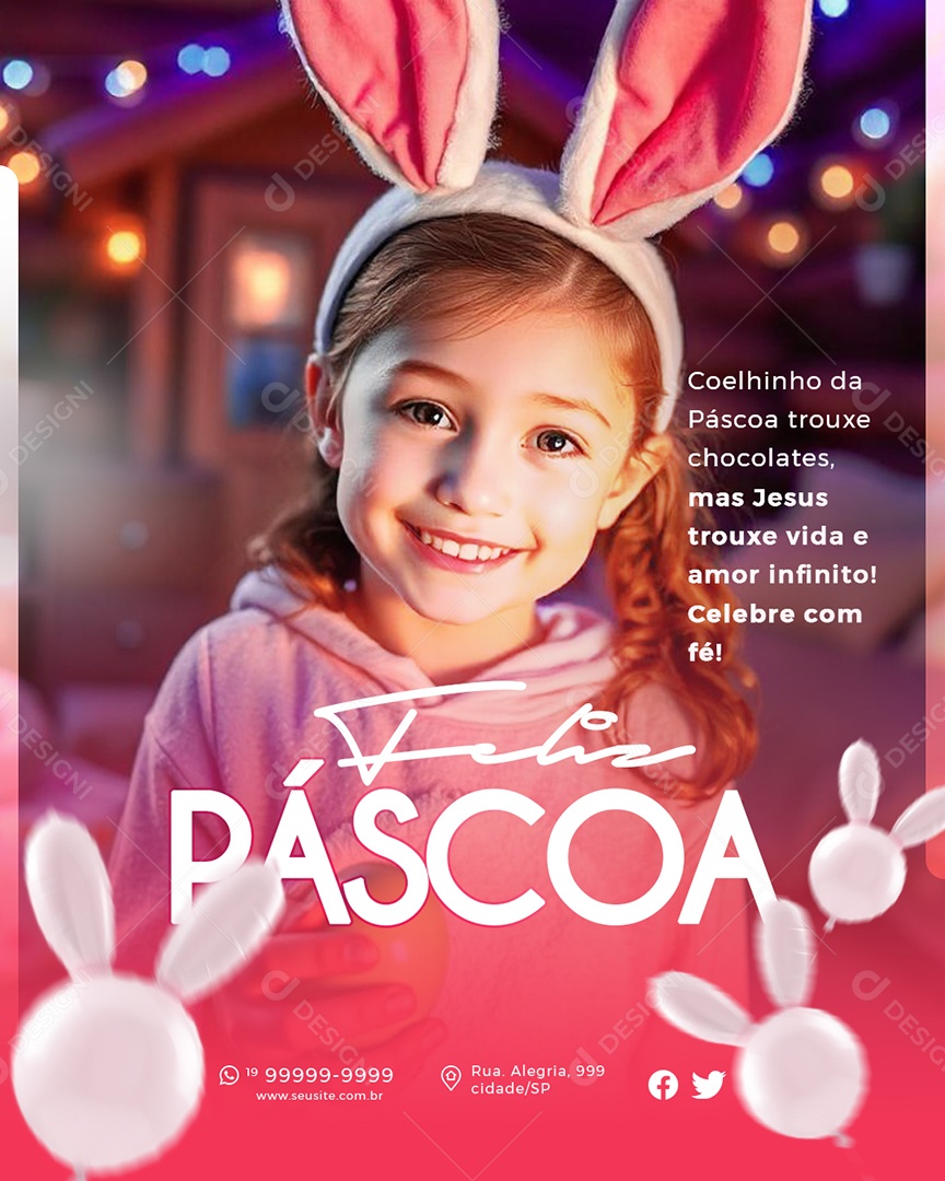 Flyer Feliz Páscoa 20 de Abril Social Media PSD Editável