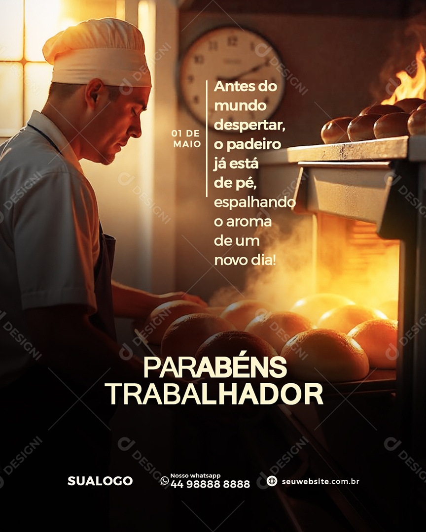 Dia Do Trabalhador 01 de Maio Parabéns Social Media PSD Editável