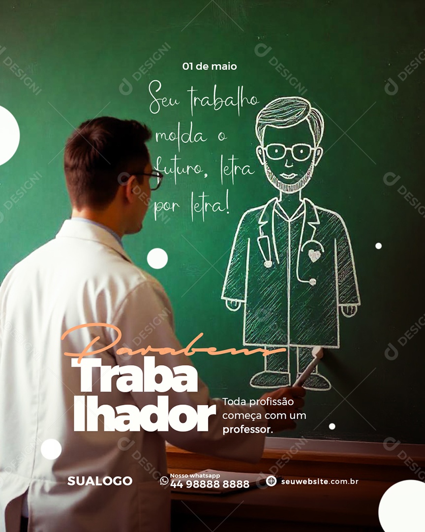 Dia Do Trabalhador 01 de Maio Parabéns Social Media PSD Editável