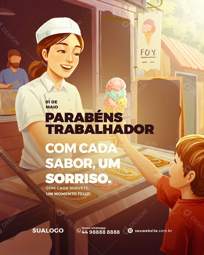 Dia Do Trabalhador 01 de Maio Parabéns Social Media PSD Editável