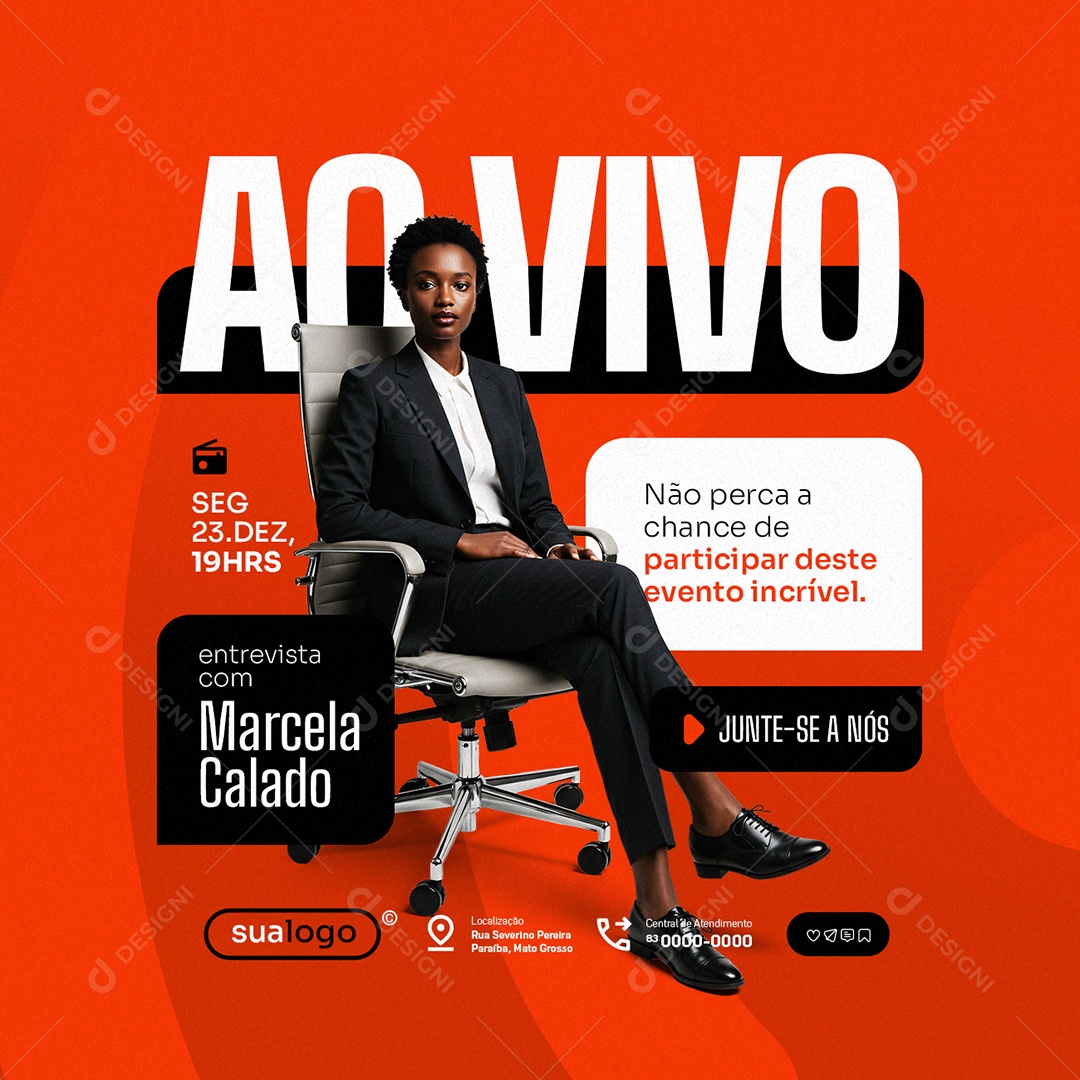 Lives Ao Vivo Entrevista com Marcela Calado Social Media PSD Editável