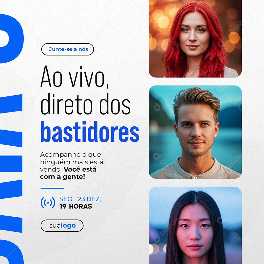 Lives Ao Vivo Direto dos Bastidores Social Media PSD Editável