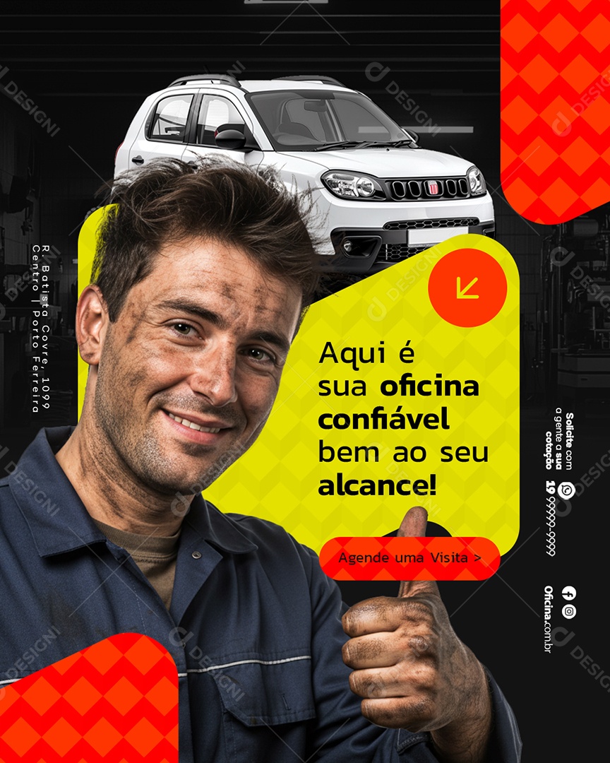 Oficina Mecânica Aqui é Sua Oficina Confiável Bem ao Seu Alcance Social Media PSD Editável