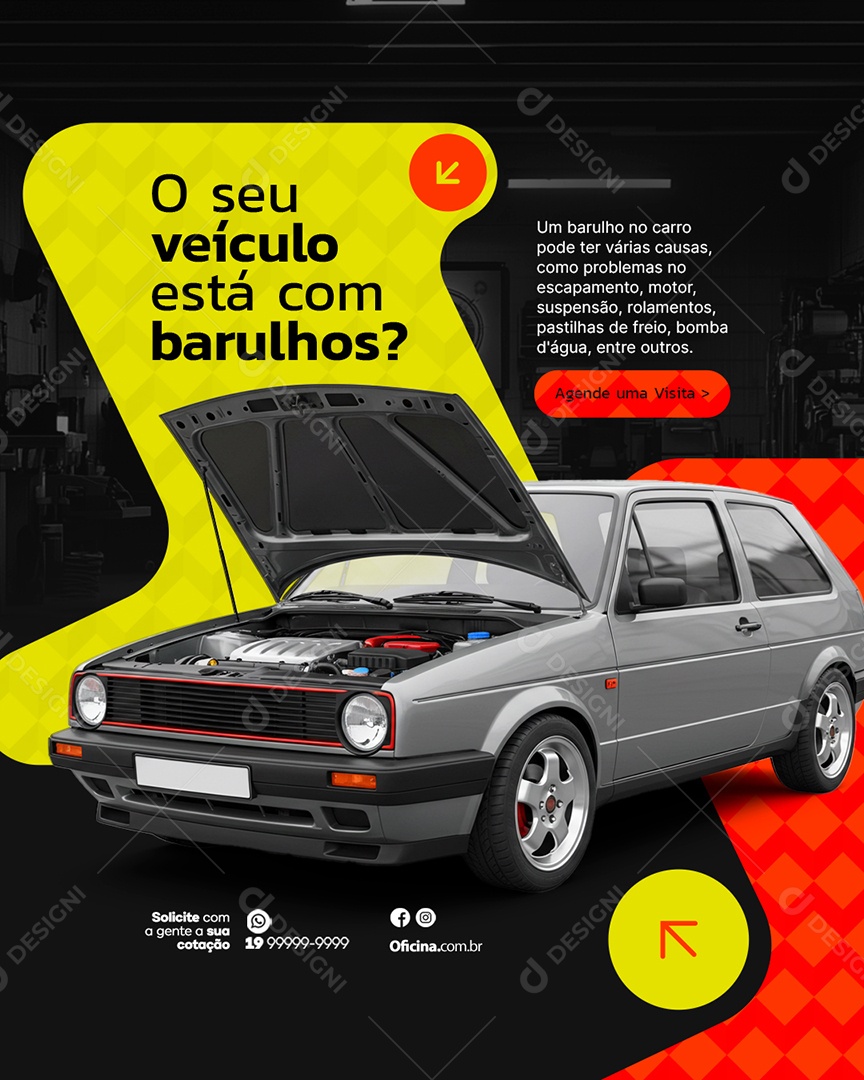Oficina Mecânica O Seu Veículo Está com Barulhos Social Media PSD Editável
