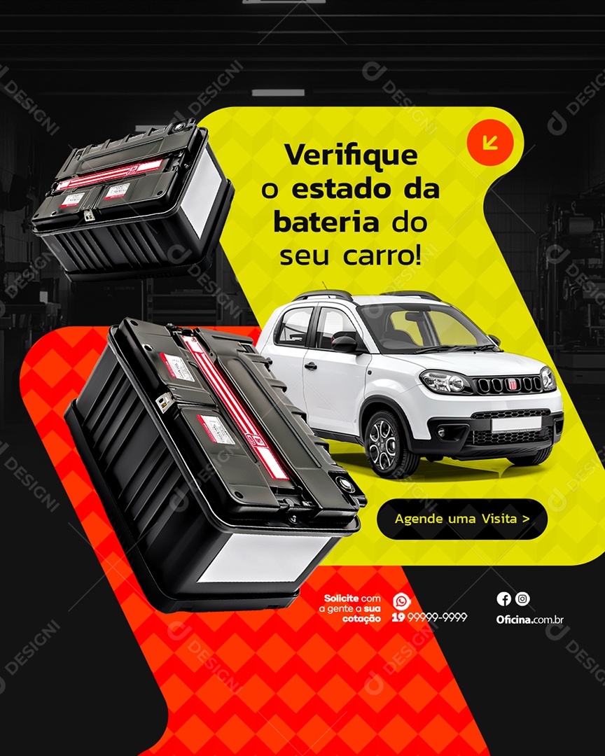 Social Media Oficina Mecânica Verifique o Estado da Bateria do Seu Carro PSD Editável
