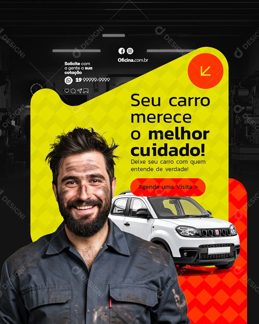 Oficina Mecânica Seu Carro Merece o Melhor Cuidado Social Media PSD Editável