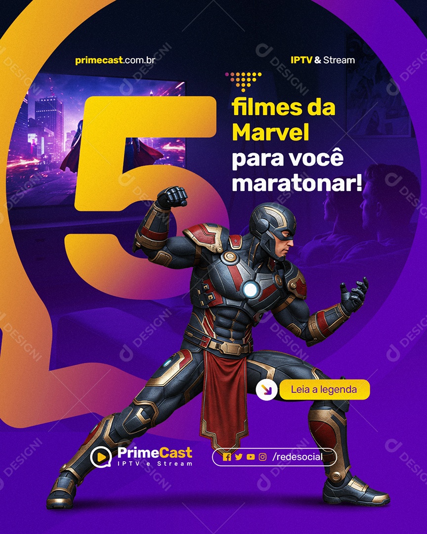 IPTV Cinco Filmes da Marvel Social Media PSD Editável
