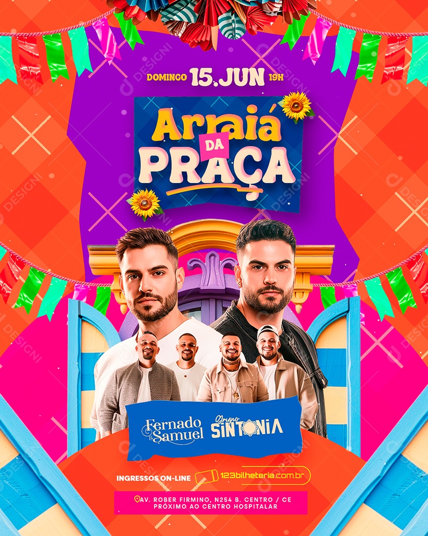 Flyer Arraiá da Praça Social Media PSD Editável