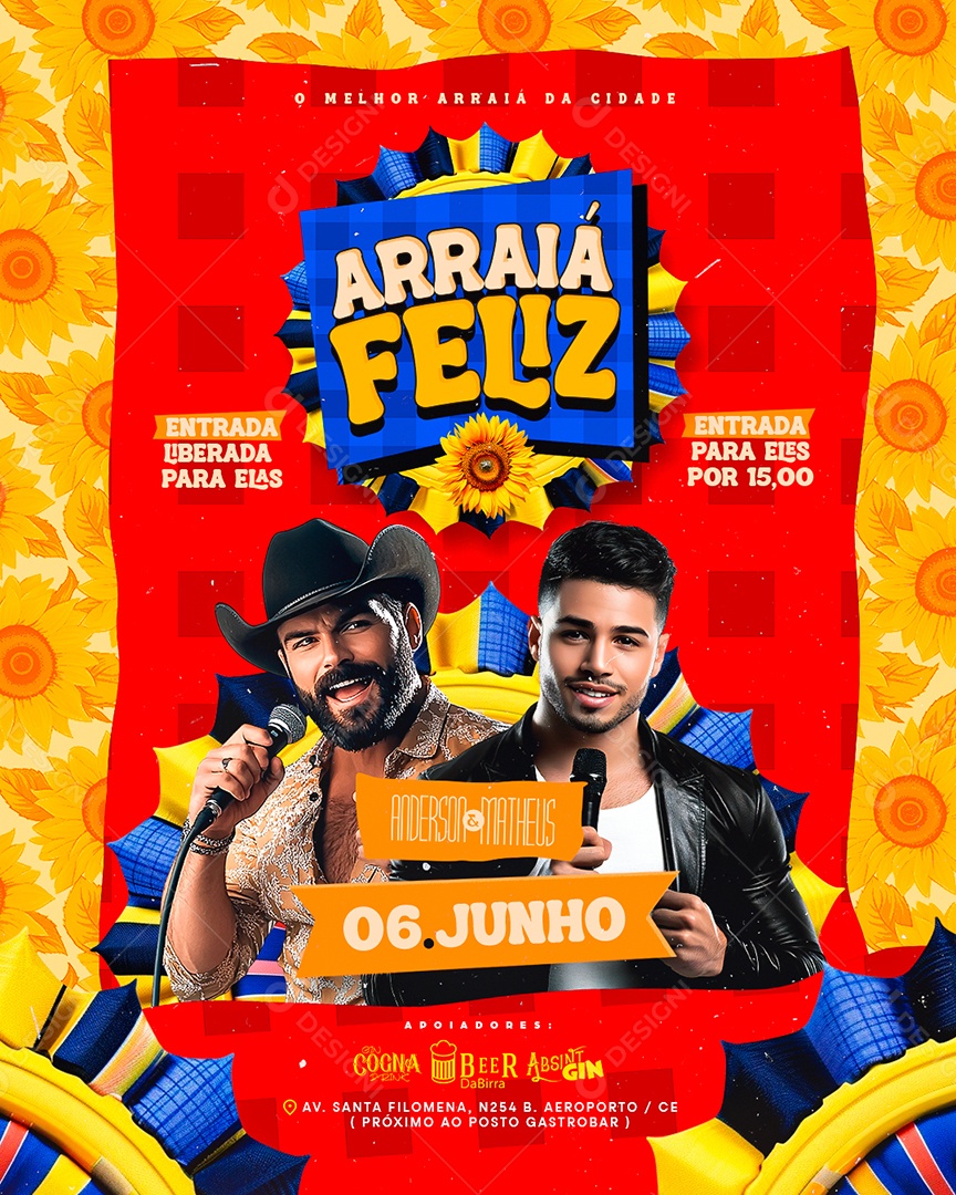 Flyer Arraiá Feliz Anderson e Matheus Social Media PSD Editável