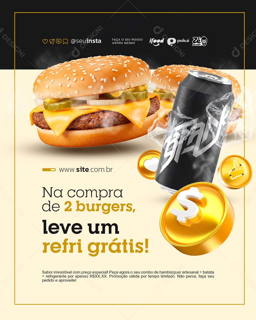 Lanchonete Na Compra de Dois Burgers Social Media PSD Editável
