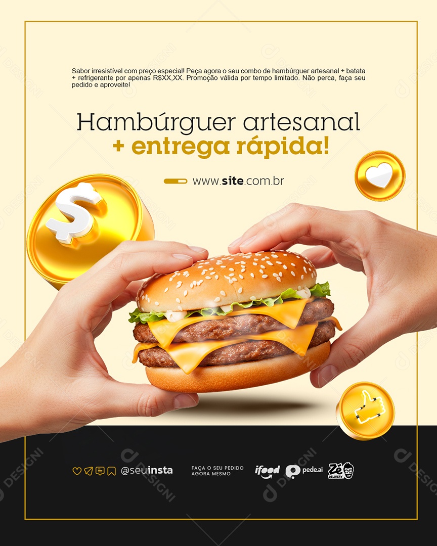 Lanchonete Hambúrguer Artesanal Social Media PSD Editável