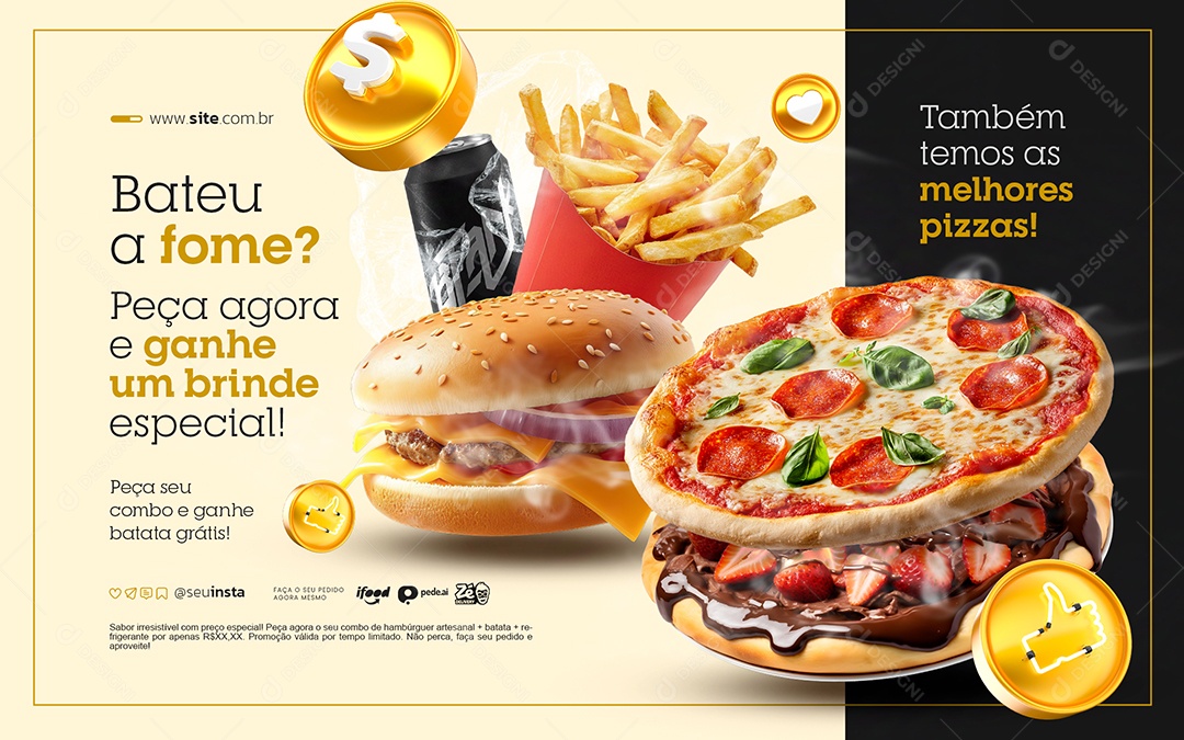 Carrossel Lanchonete Bateu a Fome Peça Agora Social Media PSD Editável