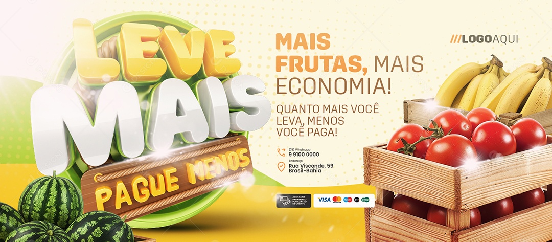 Banner Leve Mais Pague Menos Hortifruti Mais Frutas Social Media PSD Editável